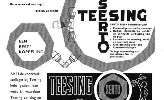 Een advertentie voor Serto in de begindagen. Niemand weet precies wanneer de samenwerking tussen Serto en Teesing begon.