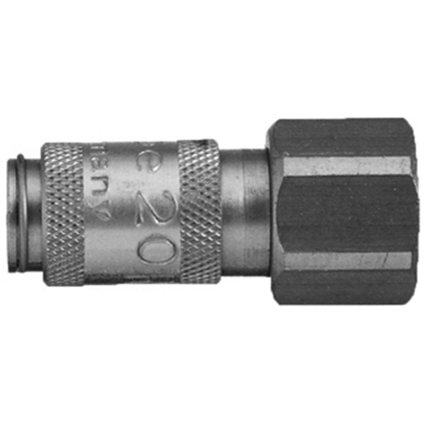 45001000 Coupling - Single Shut-off - Female Thread Rectus and Serto Single shut-off quick couplers work without a valve in the nipple but with a valve in the quick coupler. The flow is stalled when the connection is broken. (Rectus KA serie)