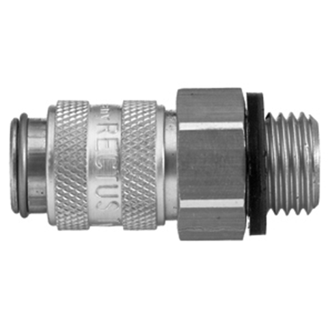 45051500 Coupling - Single Shut-off - Male Thread Rectus and Serto Single shut-off quick couplers work without a valve in the nipple but with a valve in the quick coupler. The flow is stalled when the connection is broken. (Rectus KA serie)