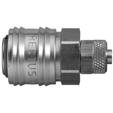 45111000 Coupling - Single Shut-off - Plastic Hose Connection Rectus and Serto Single shut-off quick couplers work without a valve in the nipple but with a valve in the quick coupler. The flow is stalled when the connection is broken. (Rectus KA serie)