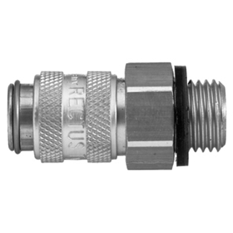 45550700 Coupling - Single Shut-off - Male Thread Rectus and Serto Single shut-off quick couplers work without a valve in the nipple but with a valve in the quick coupler. The flow is stalled when the connection is broken. (Rectus KA serie)