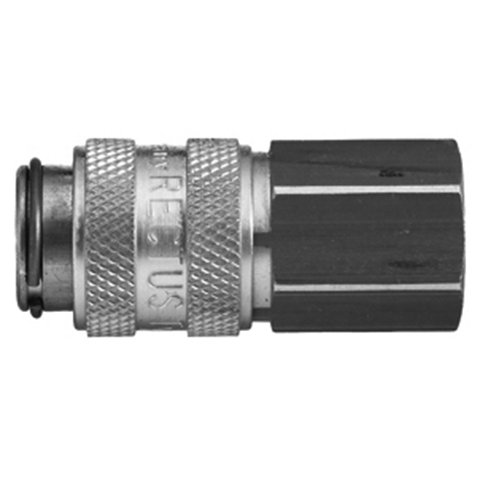 45593205 Coupling - Dry Break - Female Thread Rectus double shut-off quick couplings with flatsealing or dry-break system for leak-free design. (KL series). On the coupling and plug, our leak-free coupling systems have valves that build up no dead-space volume. As such, when the connection is broken, no drops of the medium being channelled are able to escape. This variant is especially suitable for transporting aggressive media or in sensitive environments like in cleanrooms.