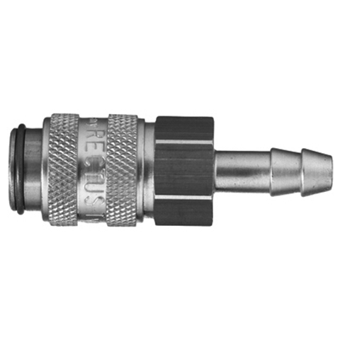 45593260 Coupling - Dry Break - Hose Barb Rectus double shut-off quick couplings with flatsealing or dry-break system for leak-free design. (KL series). On the coupling and plug, our leak-free coupling systems have valves that build up no dead-space volume. As such, when the connection is broken, no drops of the medium being channelled are able to escape. This variant is especially suitable for transporting aggressive media or in sensitive environments like in cleanrooms.