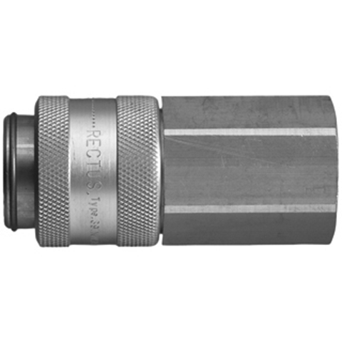 46426250 Coupling - Dry Break - Female Thread Rectus double shut-off quick couplings with flatsealing or dry-break system for leak-free design. (KL series). On the coupling and plug, our leak-free coupling systems have valves that build up no dead-space volume. As such, when the connection is broken, no drops of the medium being channelled are able to escape. This variant is especially suitable for transporting aggressive media or in sensitive environments like in cleanrooms.