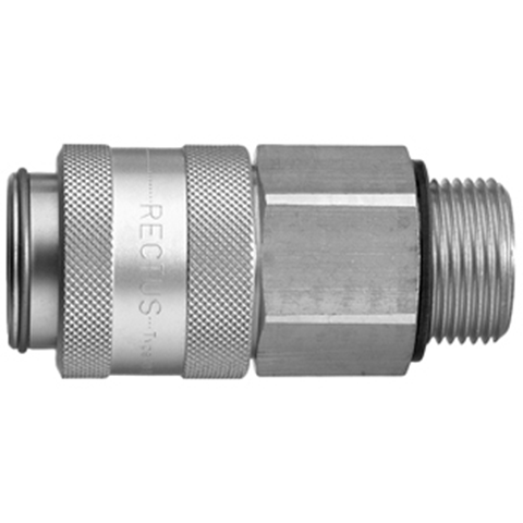 46427770 Coupling - Dry Break - Male Thread Rectus double shut-off quick couplings with flatsealing or dry-break system for leak-free design. (KL series). On the coupling and plug, our leak-free coupling systems have valves that build up no dead-space volume. As such, when the connection is broken, no drops of the medium being channelled are able to escape. This variant is especially suitable for transporting aggressive media or in sensitive environments like in cleanrooms.