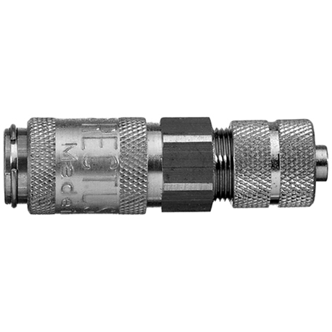 47003000 Coupling - Single Shut-off - Plastic Hose Connection Rectus and Serto Single shut-off quick couplers work without a valve in the nipple but with a valve in the quick coupler. The flow is stalled when the connection is broken. (Rectus KA serie)