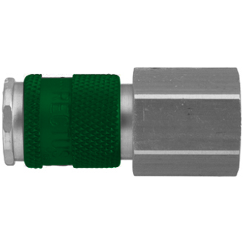 48024815 Coupling - Single Shut-off - Female Thread Rectus quick coupling single shut-off coded system - Rectukey.  The mechanical coding of the coupling and plug offers a  guarantee for avoiding mix-ups between media when coupling, which is complemented by the color coding of the anodised sleeves. Double shut-off version available on request.