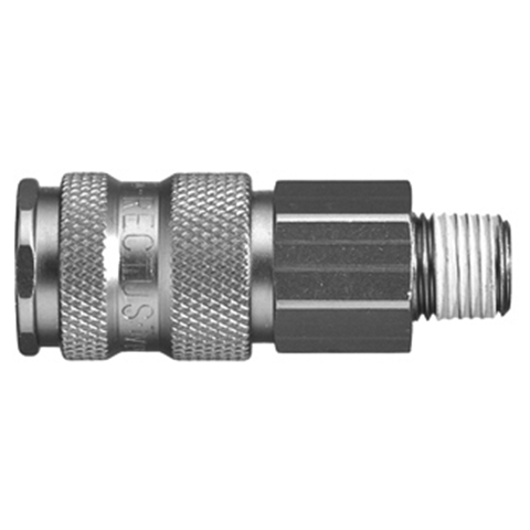 48080200 Coupling - Dry Break - Male Thread Rectus double shut-off quick couplings with flatsealing or dry-break system for leak-free design. (KL series). On the coupling and plug, our leak-free coupling systems have valves that build up no dead-space volume. As such, when the connection is broken, no drops of the medium being channelled are able to escape. This variant is especially suitable for transporting aggressive media or in sensitive environments like in cleanrooms.