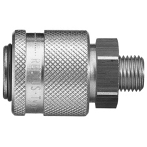 48160000 Coupling - Single Shut-off - Male Thread Rectus and Serto Single shut-off quick couplers work without a valve in the nipple but with a valve in the quick coupler. The flow is stalled when the connection is broken. (Rectus KA serie)