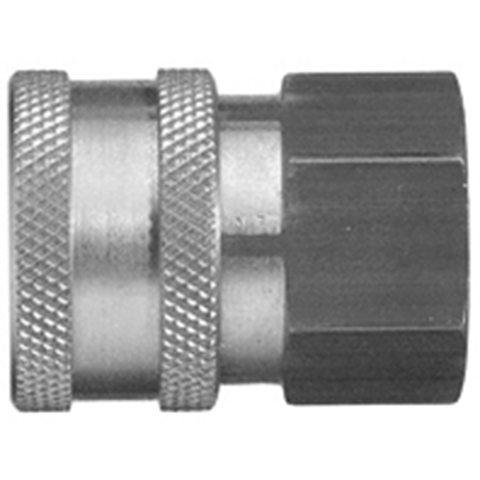 48176000 Coupling - Straight Through - Female Thread Rectus en Serto Straight through quick couplers with full bore works without a valve and thus achieve the best possible flow (flow). The turbulence which is normally caused by the intergrated valves is not present.