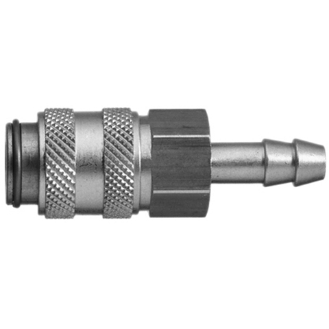48659415 Coupling - Single Shut-off - Hose Barb Rectus and Serto Single shut-off quick couplers work without a valve in the nipple but with a valve in the quick coupler. The flow is stalled when the connection is broken. (Rectus KA serie)