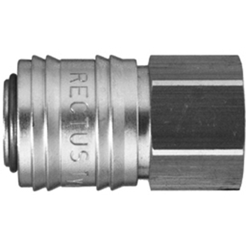 48811700 Coupling - Single Shut-off - Female Thread Rectus and Serto Single shut-off quick couplers work without a valve in the nipple but with a valve in the quick coupler. The flow is stalled when the connection is broken. (Rectus KA serie)