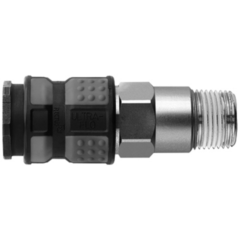 48901265 Coupling - Single Shut-off - Male Thread Rectus and Serto Single shut-off quick couplers work without a valve in the nipple but with a valve in the quick coupler. The flow is stalled when the connection is broken. (Rectus KA serie)