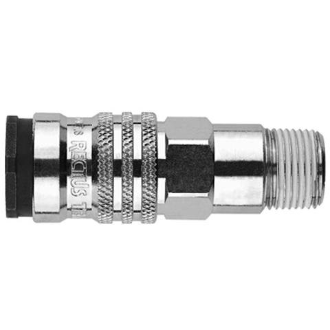 48901595 Coupling - Single Shut-off - Male Thread Rectus and Serto Single shut-off quick couplers work without a valve in the nipple but with a valve in the quick coupler. The flow is stalled when the connection is broken. (Rectus KA serie)