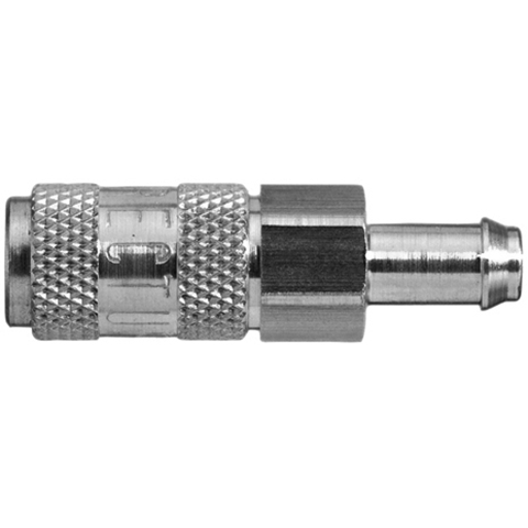 48905100 Coupling - Single Shut-off - Hose Barb Rectus and Serto Single shut-off quick couplers work without a valve in the nipple but with a valve in the quick coupler. The flow is stalled when the connection is broken. (Rectus KA serie)