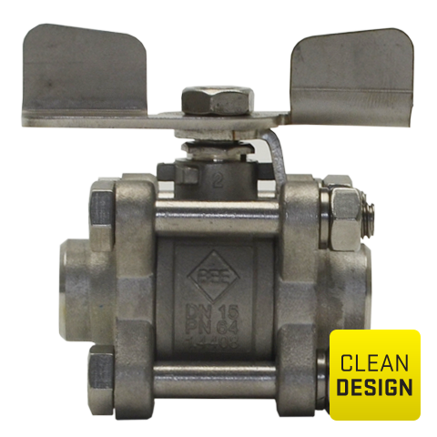 Ball Valve 3-pc. BW 42,5mm (DN32) SS316 Full Port With Butterfly