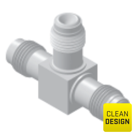 94202400 Tee - Union UHP (mini) Tee weld and face seal fittings  in low sulfur or standard SS316L stainless steel are internal or/and external electropolished and packed in a class 10 cleanroom. are designed to combine or split flows at a 90 degree angle to the main line.