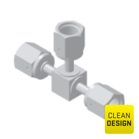 94202610 Tee - Union UHP (mini) Tee weld and face seal fittings  in low sulfur or standard SS316L stainless steel are internal or/and external electropolished and packed in a class 10 cleanroom. are designed to combine or split flows at a 90 degree angle to the main line.
