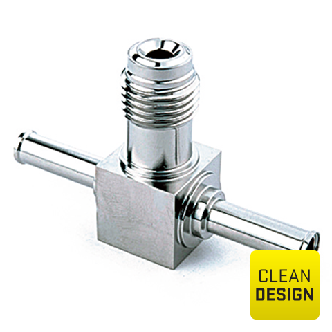 94208840 Tee - Spacesaver UHP (mini) Tee weld and face seal fittings  in low sulfur or standard SS316L stainless steel are internal or/and external electropolished and packed in a class 10 cleanroom. are designed to combine or split flows at a 90 degree angle to the main line.
